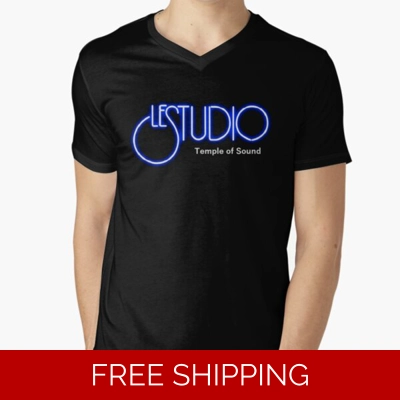 Le Studio V-Neck T-Shirt A White & Blue Logo Temple of Sound White